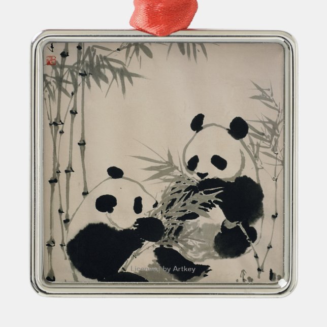 Two Pandas Metal Tree Decoration (Front)