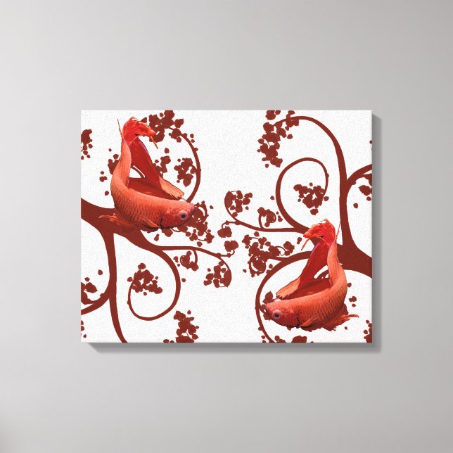 Two Panels with Two Red Betta Fighting Fish Canvas Print (Front)
