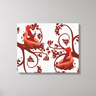 Two Panels with Two Red Betta Fighting Fish Canvas Print