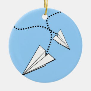 Two Paper Aeroplanes Ceramic Tree Decoration