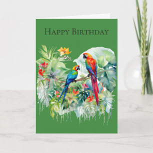 Two Parrots on a Branch Birthday Card #1