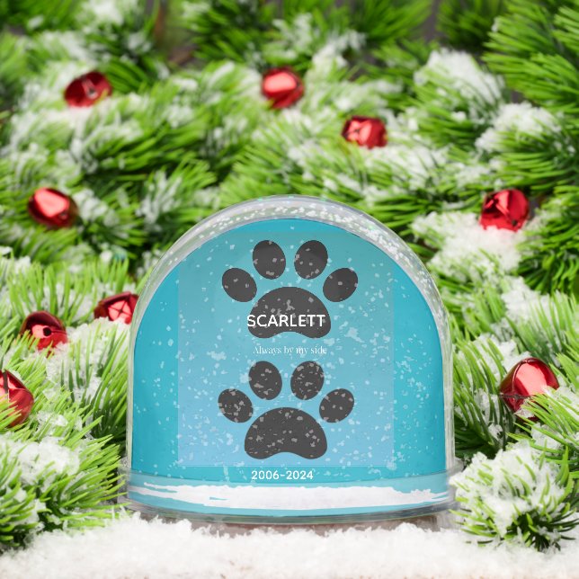 Two Paw Prints Memorial, Teal to Blue Snowglobe (Christmas)
