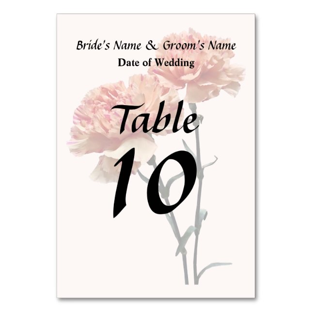 Two Peach and Pink Carnations Table Number (Front)