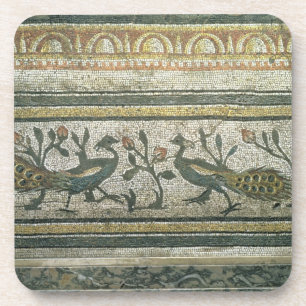 Two peacocks, decorative border detail from a mosa coaster