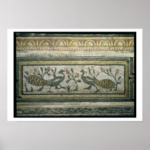 Two peacocks, decorative border detail from a mosa poster
