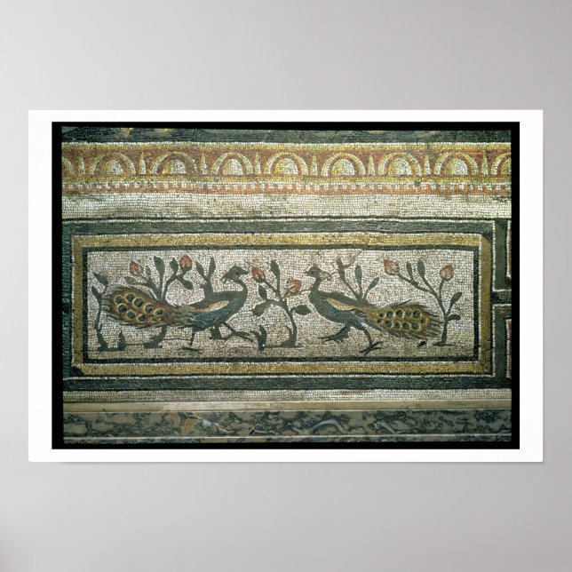 Two peacocks, decorative border detail from a mosa poster (Front)