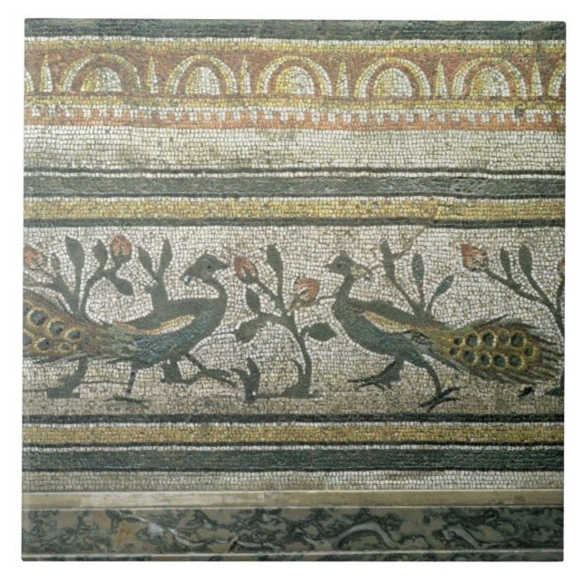 Two peacocks, decorative border detail from a mosa tile (Front)