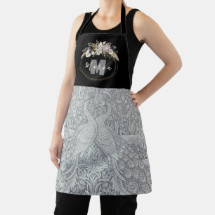 Two Peacocks, Flowers, Art Personalised Monogram Apron