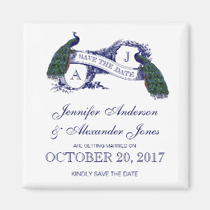 Two Peacocks   Rustic Save the Date Magnet