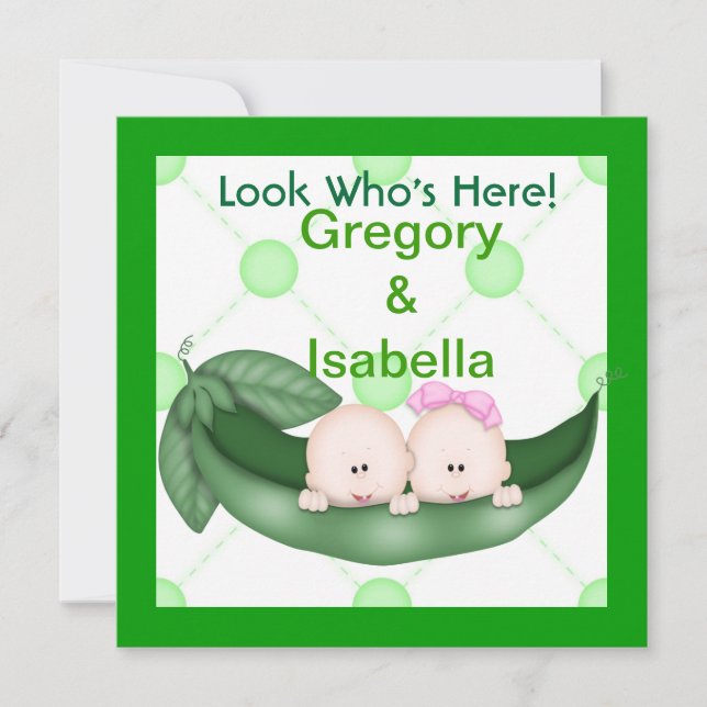 TWO PEAS IN A POD BABY ANNOUNCEMENTS (Front)
