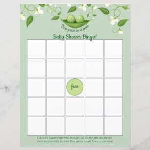 Two Peas in a Pod Baby Shower Bingo Game card