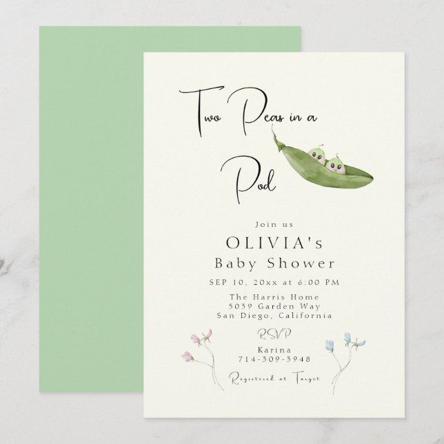 Two Peas in a Pod Baby Shower Invitation (Front/Back)