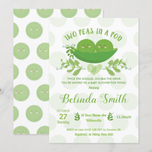 Two Peas in a Pod Baby Shower Invitation for Twins