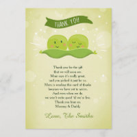 Two peas in a pod Baby shower Thank you card Twin