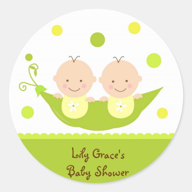 Two Peas In A Pod  Baby Shower Thank you Stickers (Front)