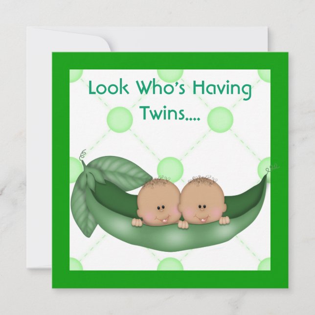 TWO PEAS IN A POD BABY SHOWER TWINS INVITATIONS (Front)