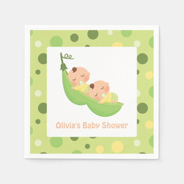 Two Peas in a Pod Cute Twins Baby Shower Napkins (Front)