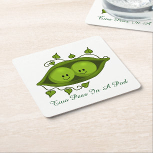 Two Peas In A Pod Square Paper Coaster