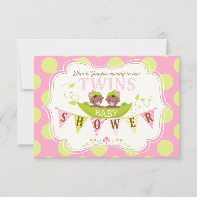 Two Peas in a Pod Twin African Girls Thank You Card (Front)