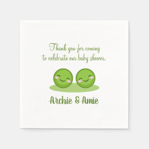 Two peas in a pod twin baby shower party napkins