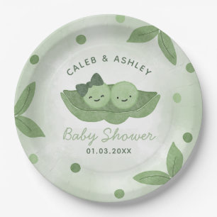 Two Peas In a Pod Twin Boy Girl Baby Shower Paper Plate