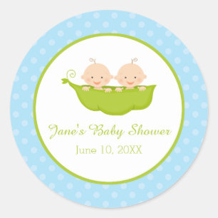 Two Peas in a Pod, Twin Boys Personalised Classic Round Sticker