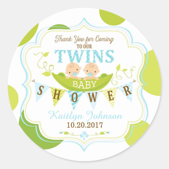 Two Peas in a Pod Twin Boys Thank You Label (Front)