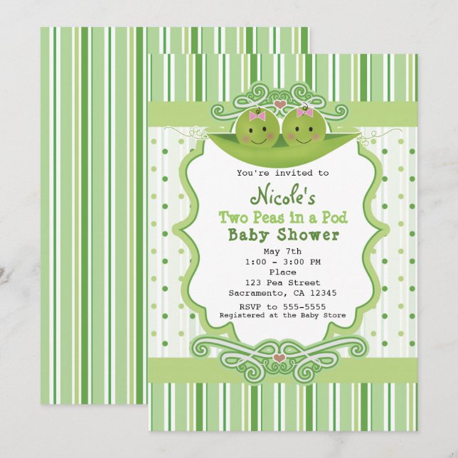 Two Peas in a Pod Twin Girl Baby Shower Invitation (Front/Back)