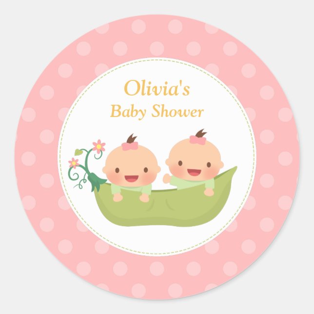 Two Peas in a Pod Twin Girls Baby Shower Classic Round Sticker (Front)