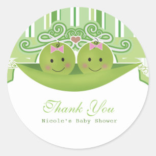 Two Peas in a Pod Twin Girls Baby Shower Favour Classic Round Sticker