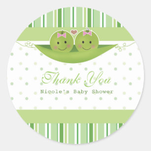 Two Peas in a Pod Twin Girls Baby Shower Favour Classic Round Sticker