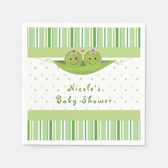 Two Peas in a Pod Twin Girls Baby Shower Napkin (Front)