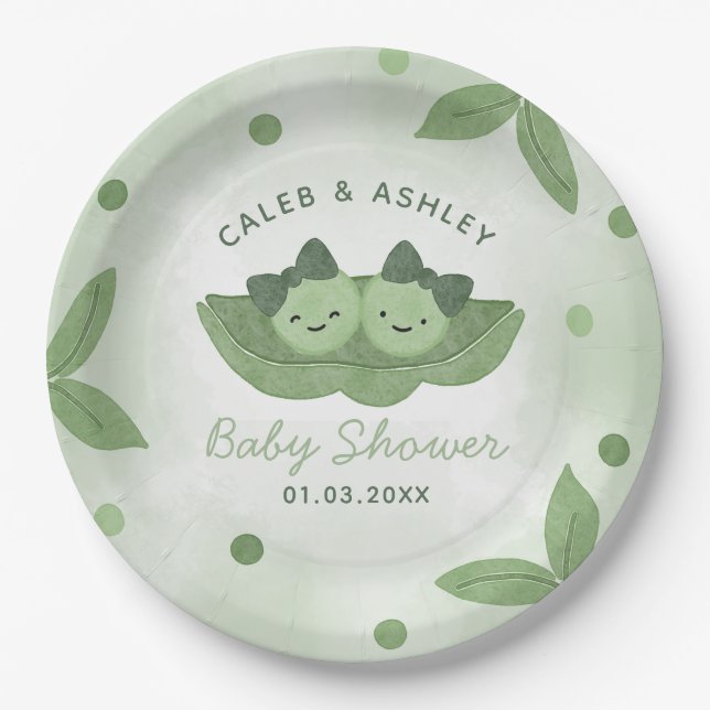 Two Peas In a Pod Twin Girls Baby Shower Paper Plate (Front)