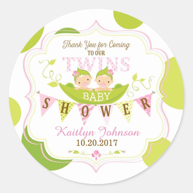 Two Peas in a Pod Twin Girls Thank You Label (Front)