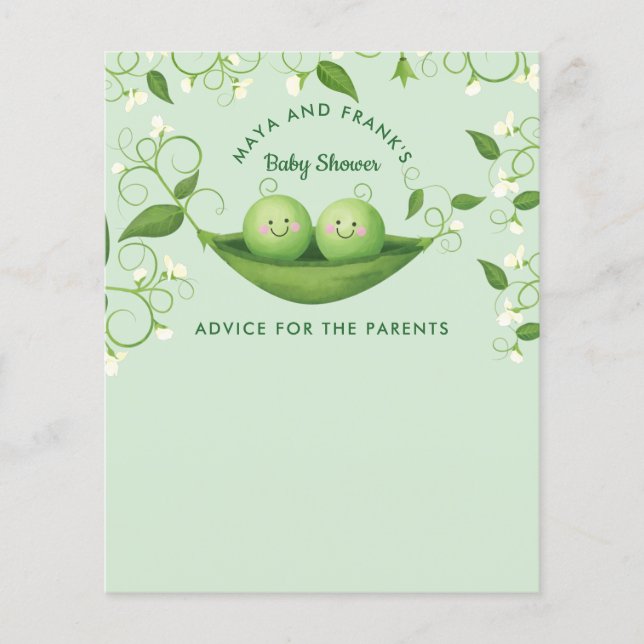 Two Peas in a Pod Twin Shower Advice Card (Front)