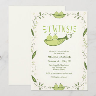 Two Peas in a Pod Twins Baby Shower Invitation