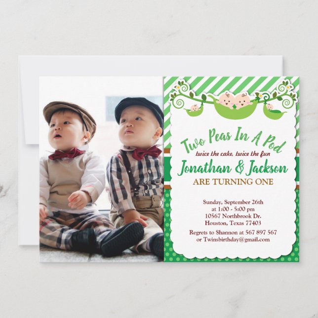 Two Peas In A Pod Twins Birthday Photo Invitation (Front)