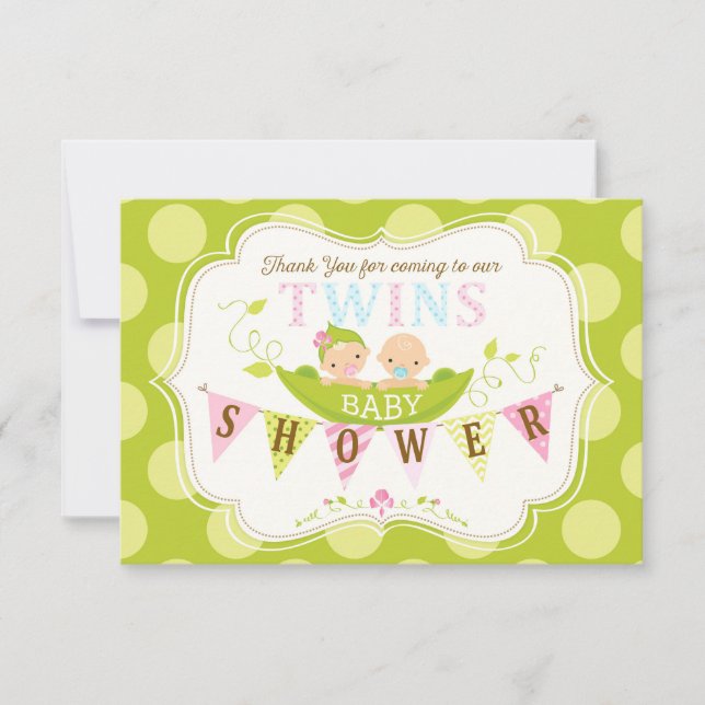 Two Peas in a Pod Twins Boy Girl Thank You Card (Front)