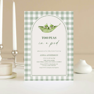 Two Peas in a Pod Twins Gingham Baby Shower Invitation