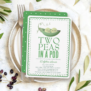 Two Peas in a Pod Twins Green Doodle Baby Shower Invitation