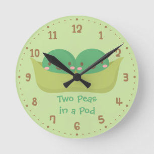 Two Peas in a Pod Twins Nursery Room Decor Round Clock