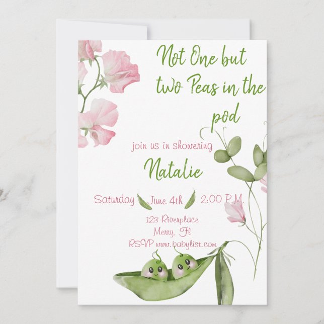 Two Peas in the Pod Twin Baby Shower Invitation (Front)