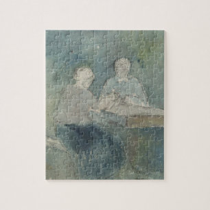 Two Peasants at the Table, c.1874 (w/c on paper) Jigsaw Puzzle