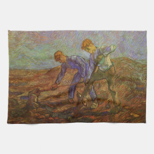 Two Peasants Digging by Vincent van Gogh Tea Towel
