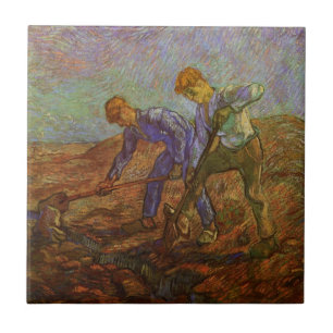 Two Peasants Digging by Vincent van Gogh Tile