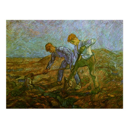 Two Peasants Digging, Van Gogh Fine Art Postcard
