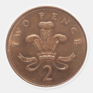 Two Pence coin Classic Round Sticker