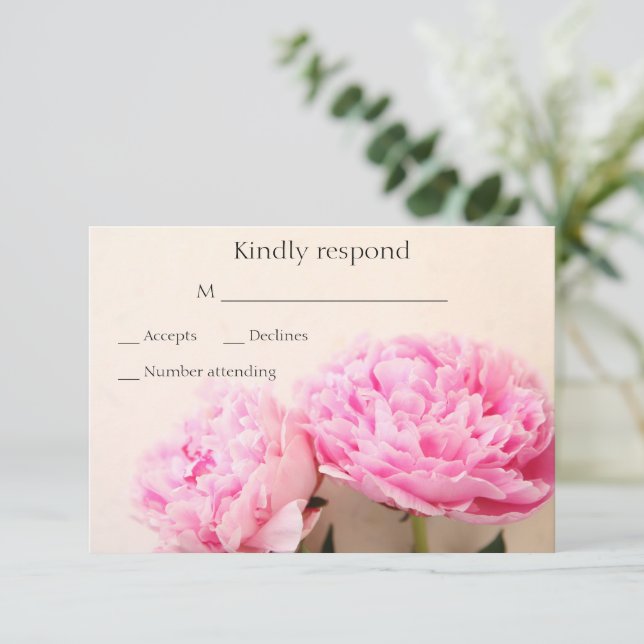 Two peonies pink RSVP card (Standing Front)