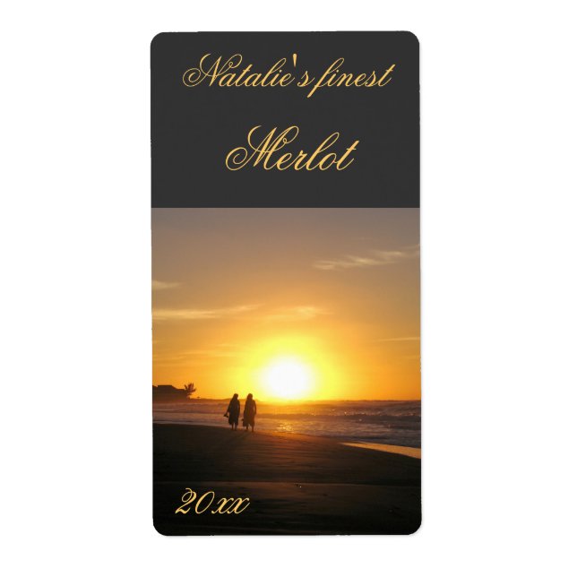 two people at sunset walking wine label (Front)