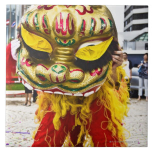 Two people in Chinese dragon costume, Qingdao, Tile